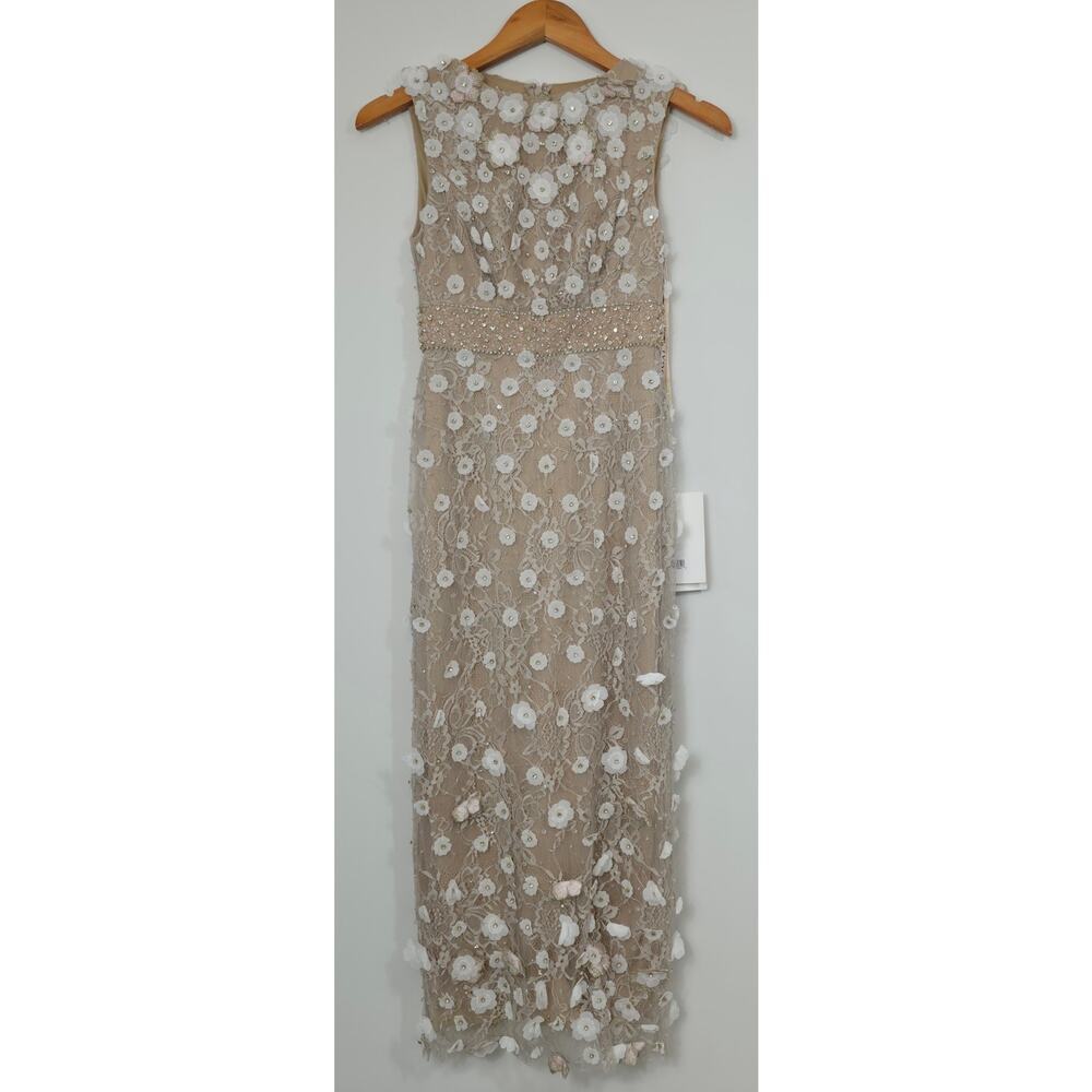 Mac Duggal Nude Ivory Floral Applique Sleeveless Midi Dress Size 0 NWT+I - Picture 2 of 12